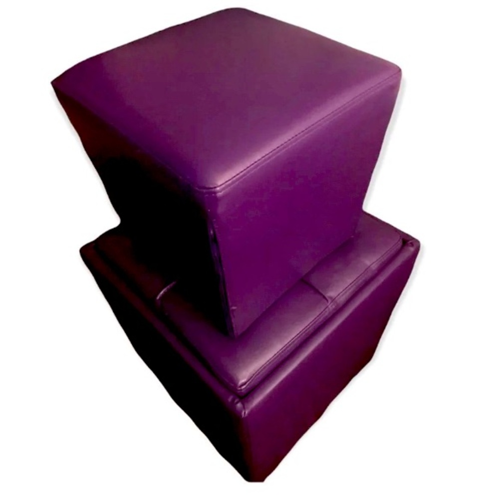 Ottoman purple Leather storage bin/stool